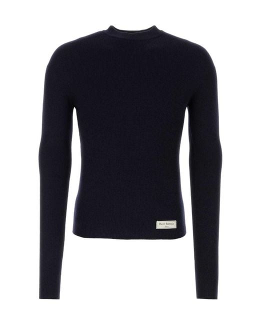 Balmain Blue Logo Patch Knitted Jumper for men