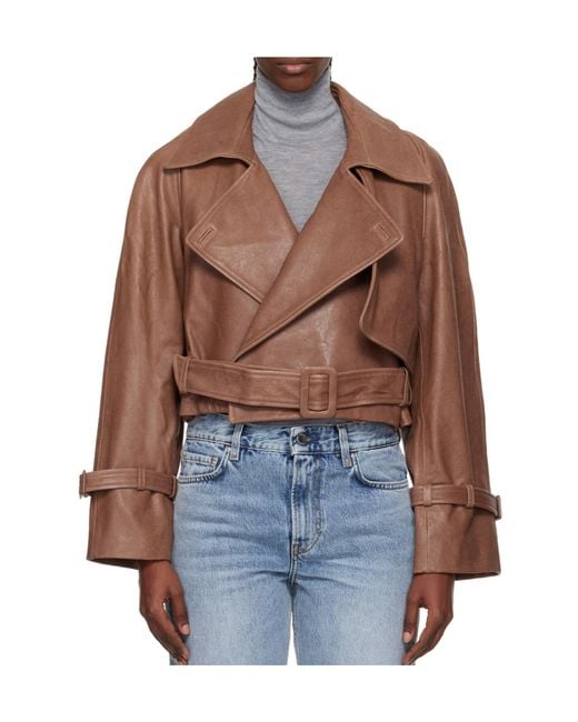 Nour Hammour Brown Tan Hatti Cropped Leather Jacket