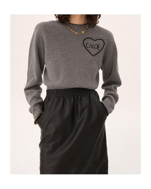 Chloé Gray Chloé Logo Intarsia Knit Sweater