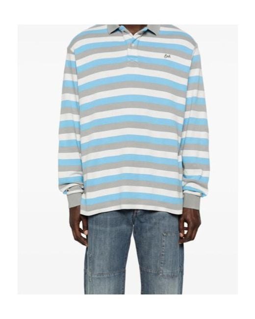 ERL Blue Striped Long Sleeve Polo Knitted Top for men