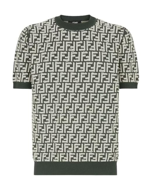 Fendi Black Ff Motif Fringed-Effect Short Sleeved Jumper for men