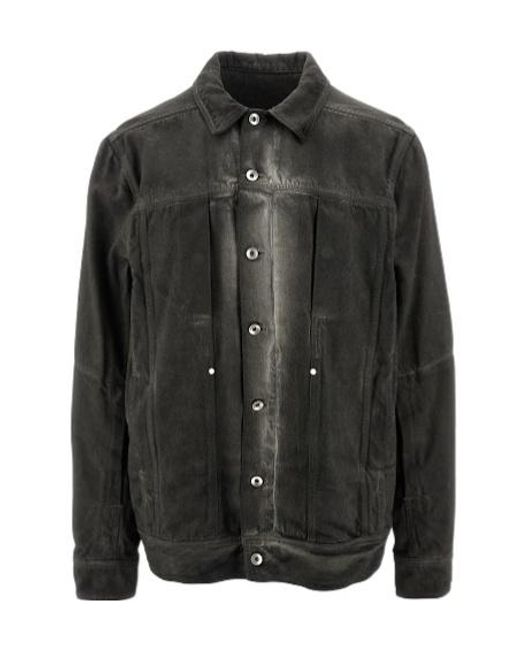 Rick Owens Black Lido Worker Buttoned Denim Jacket for men