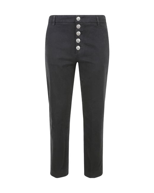 Dondup Gray Button-Front Slim Pants