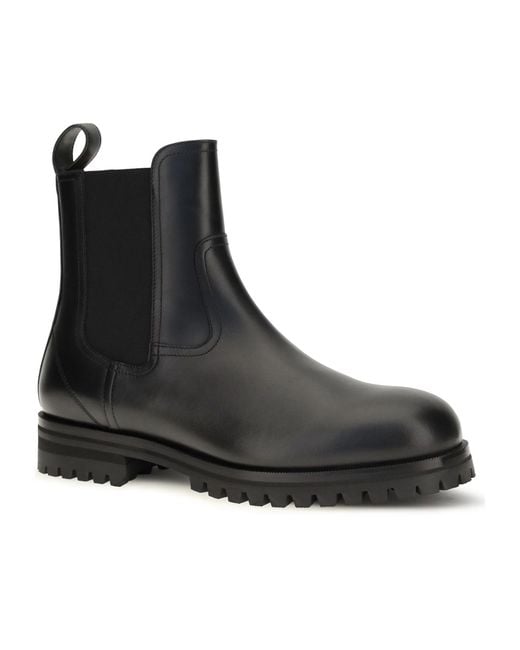 Loro Piana Black Kent Leather Ankle Boots for men