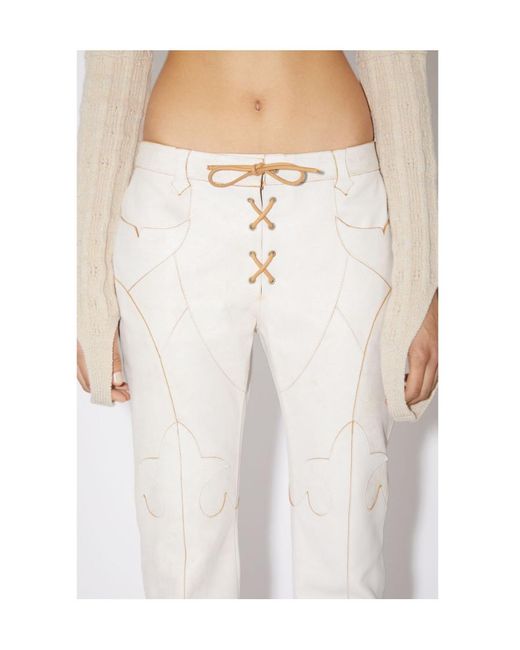 Acne White Spliced Leather Trousers