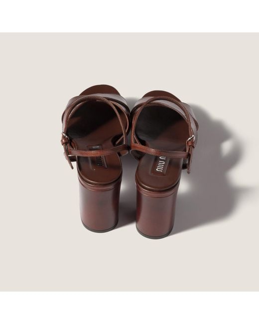 Miu Miu Brown Logo-Embossed Platform Sandals