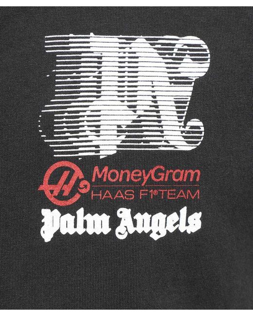 Palm Angels Black X Haas Racing-Printed Crewneck T-Shirt for men