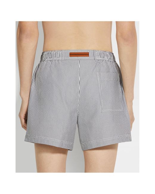Zegna Gray Striped Swim Trunks for men