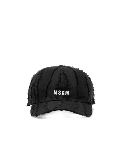MSGM Black Ripped Detailed Logo Embroidered Baseball Cap for men