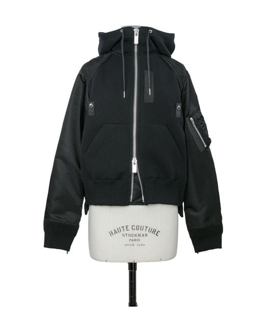 Sacai Black Long-Sleeve Hooded Sweatshirt