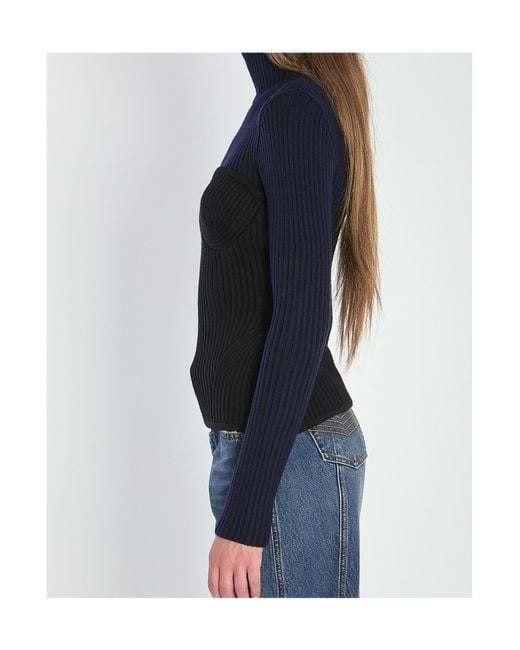 Jean Paul Gaultier Blue Ribbed Knit Pullover