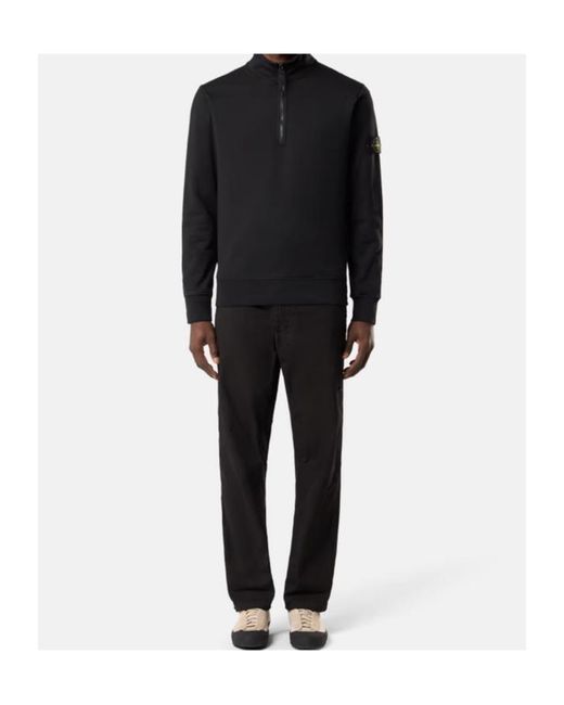 Stone Island Black Logo Patch Quarter-Zip Sweatshirt for men