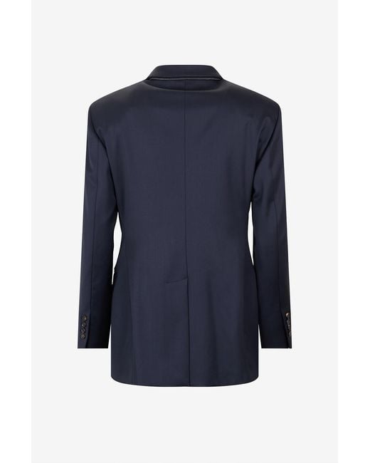Brunello Cucinelli Blue Lapel Long-Sleeved Suit Jacket