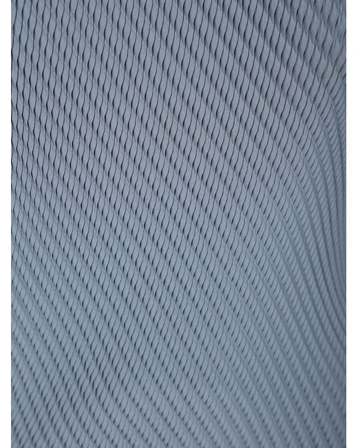 Issey Miyake Blue Pleated Wide V-Neck Top