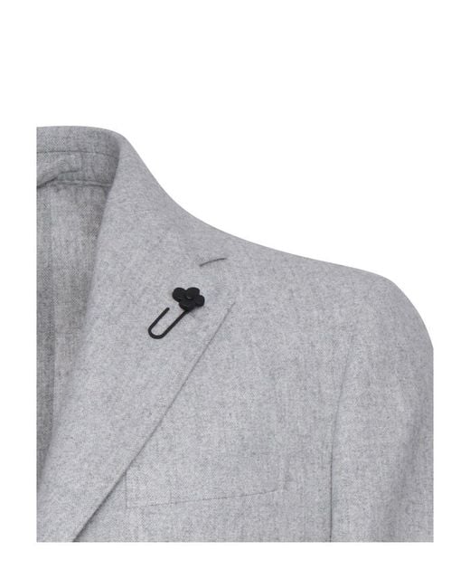 Lardini Gray Brooch-Detail Single-Breasted Blazer for men