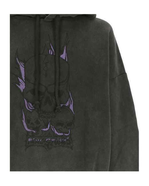 Acne Gray Skull Printed Drawstring Hoodie for men