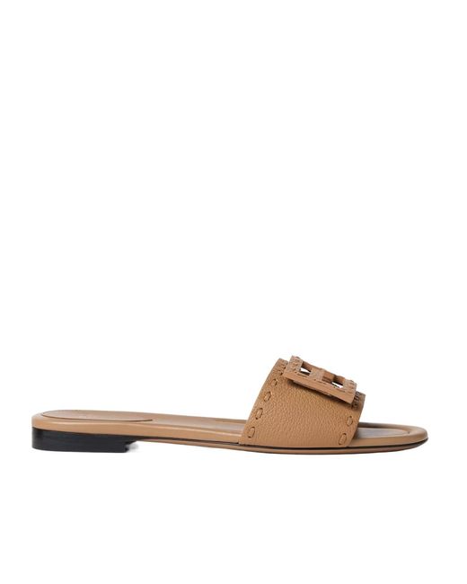 Fendi Brown Baguette Wide-Band Slides