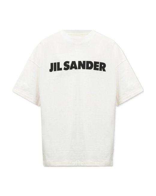 Jil Sander White Logo Printed Crewneck T-Shirt for men