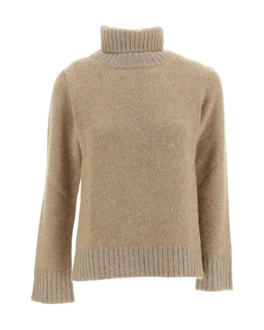 Fabiana Filippi Natural Embellished Turtleneck Knitted Jumper