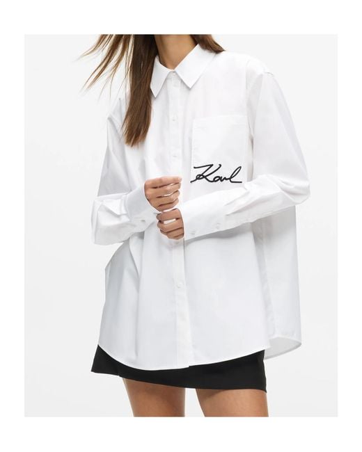 Karl Lagerfeld White Pocket-Embroidery Shirt