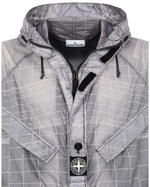 Stone Island Gray Reflective Grid Drawstring Jacket for men
