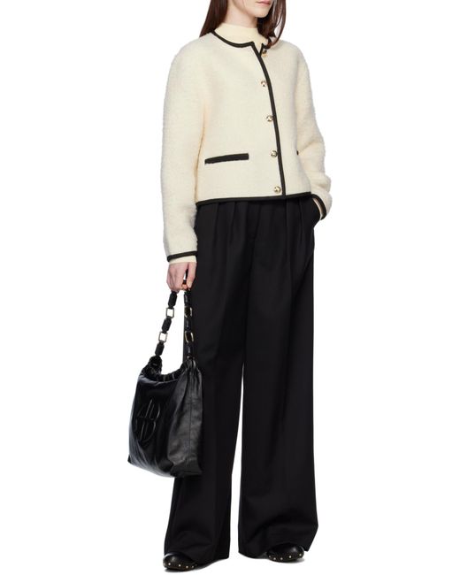 Anine Bing Black Pleated Wide-Leg Pants
