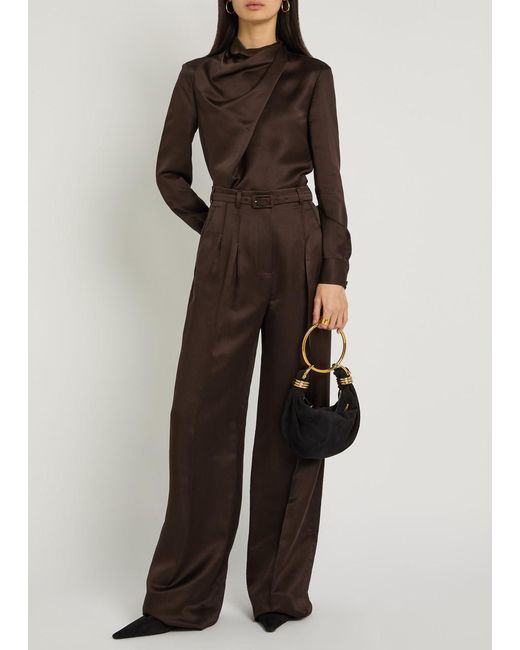Gabriela Hearst Brown Vargas Belted Silk Trousers