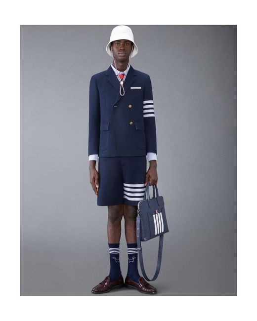 Thom Browne Blue Bar Striped Double-Breasted Blazer for men