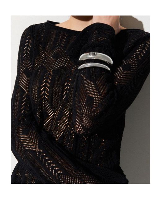Liu Jo Black Openwork Crew-Neck Sweater