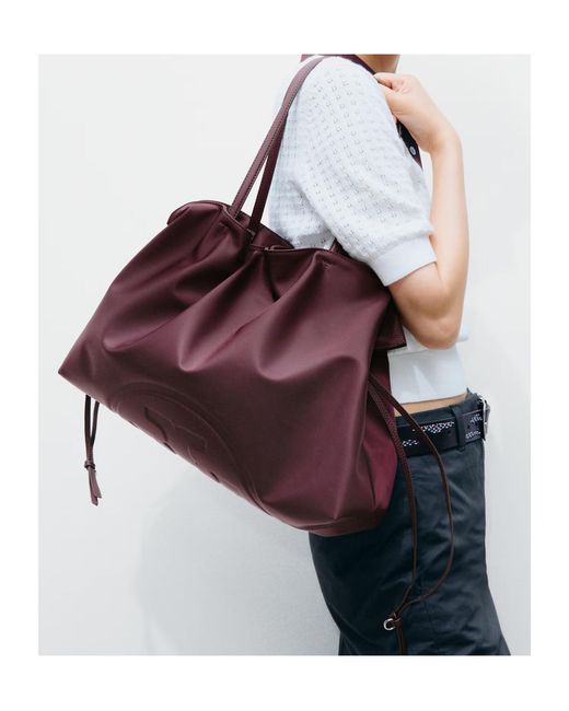 Tory Burch Purple Ella Nylon Drawstring Tote