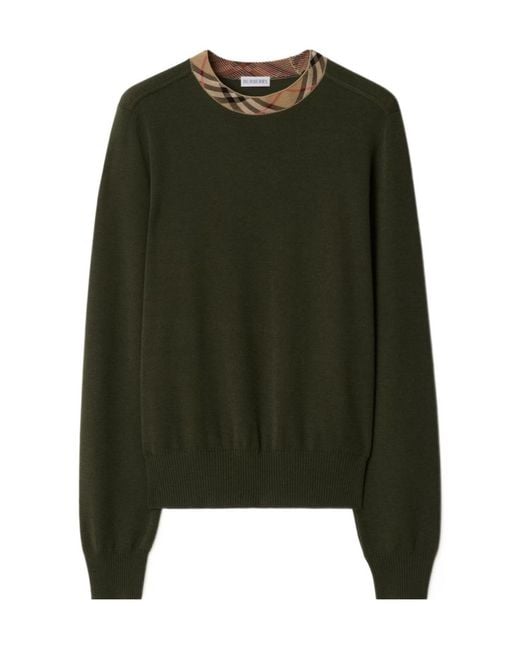 Burberry Green Wool Check-Trim Sweater