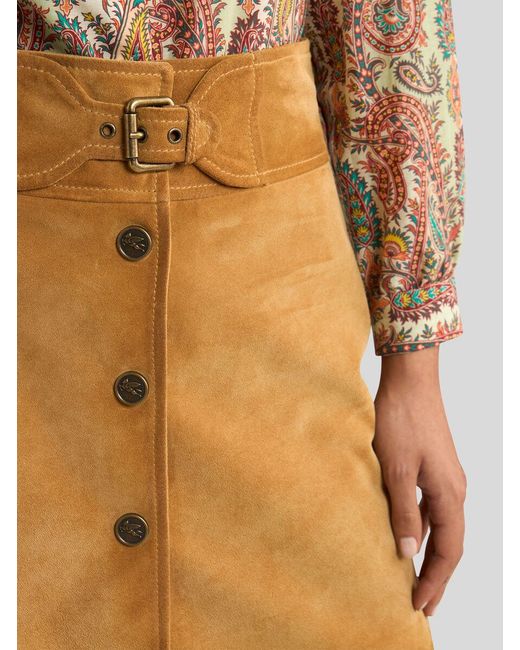 Etro Brown Suede Mini Skirt With Buckle