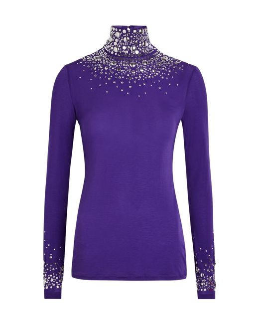 Rabanne Purple Stud-Embellished Stretch-Jersey Top