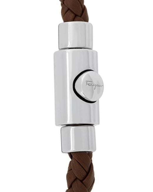 Ferragamo White Braided Leather Bracelet for men