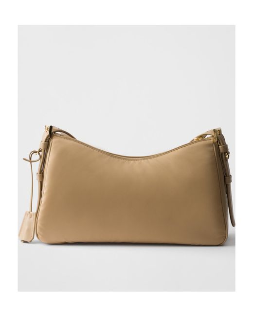 Prada Natural Aimee Large Re-Nylon And Leather Shoulder Bag With Padlock