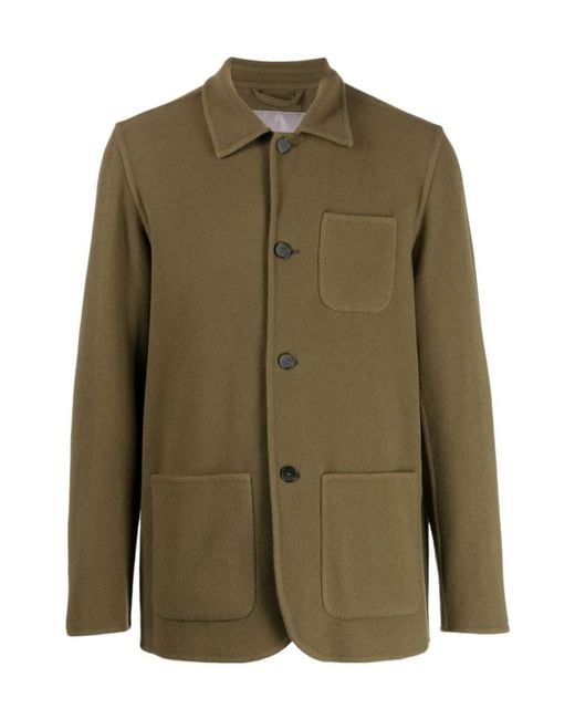 Herno Green Button-Up Virgin Wool Blend Cardigan for men