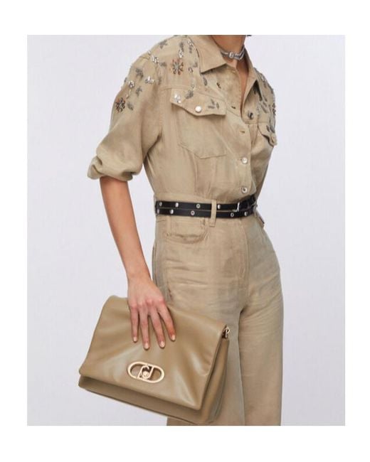 Liu Jo Metallic Lapuffy Large Braided Chain Logo Satchel