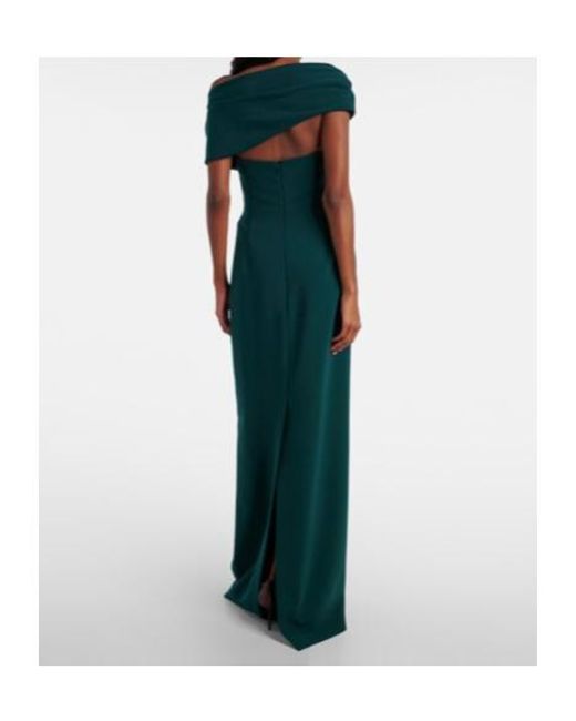 Carolina Herrera Green Floral Off-Shoulder Crêpe Gown