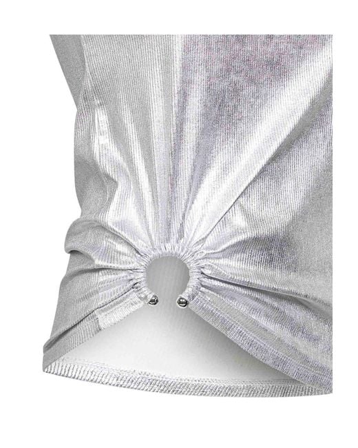 Rabanne White Rabanne Ribbed Asymmetric Hem Top