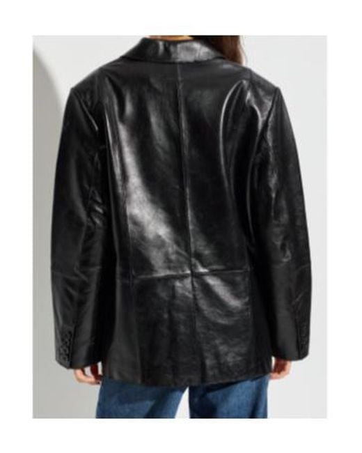 Stand Studio Black Alondra Double-Breasted Leather Blazer