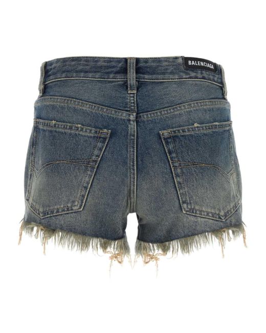 Balenciaga Blue Frayed Raw-Edge Denim Shorts