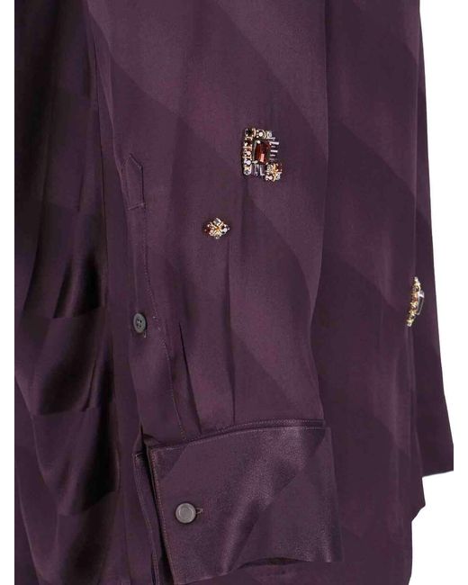 Dries Van Noten Purple Silk Blouse With Crystals