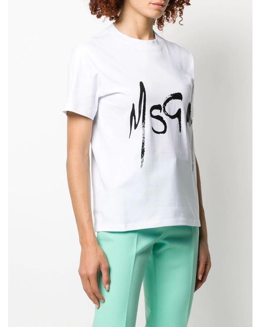 MSGM White Logo Printed T-Shirt
