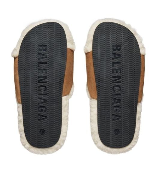 Balenciaga Natural Faux Fur Slides