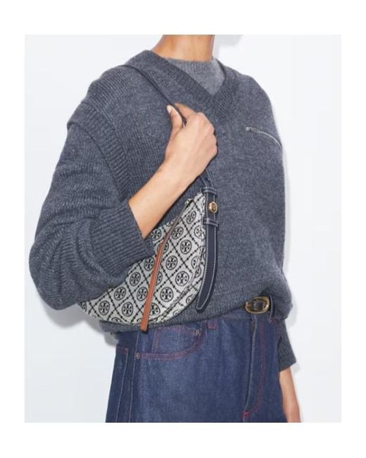Tory Burch Gray T Monogram Romy Half Moon Bag
