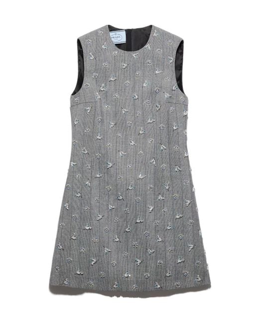 Prada Gray Embroidered Pinstripe Mini-Dress