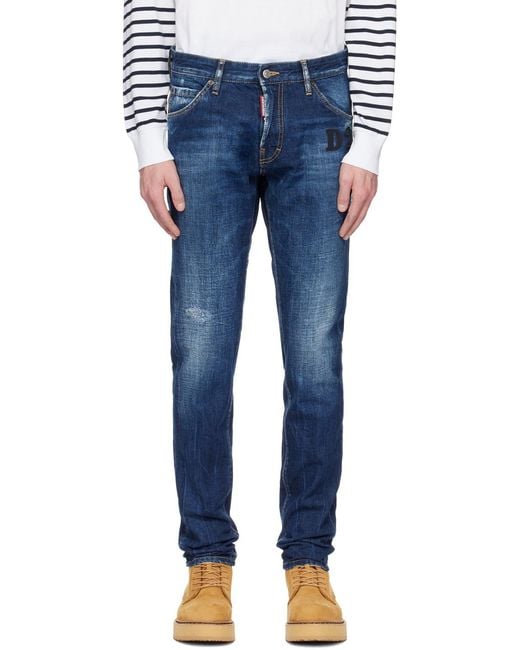 DSquared² Blue Logo Patch Slim-Cut Jeans for men
