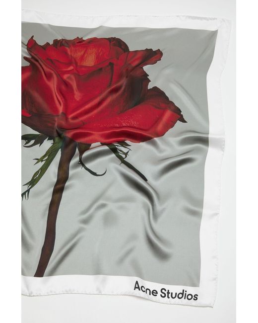 Acne Gray Rose-Print Silk Scarf