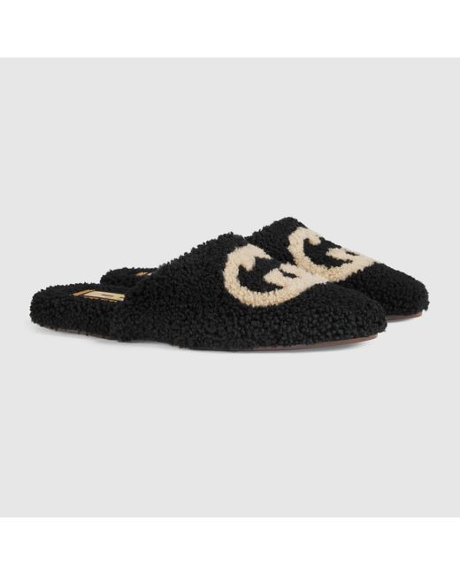 Gucci Black Interlocking-G Textured Slippers for men