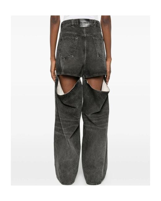The Attico Gray The Cutout Wide-Leg Jeans